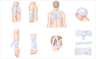 Tipos de bandagens e ataduras.